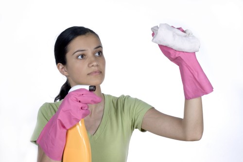 Spot treatment and stain removal on a hallway carpet